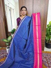 Semi Raw Silk Saree - Blue with Pink