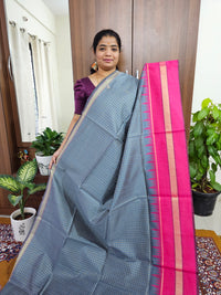 Semi Raw Silk Saree - Grey with Pink