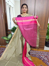 Semi Raw Silk Saree - Beige with Pink