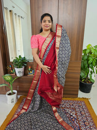 Semi Moonga Silk Saree - Dark Purple with Red