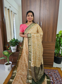 Semi Moonga Silk Saree - Yellow  with Green