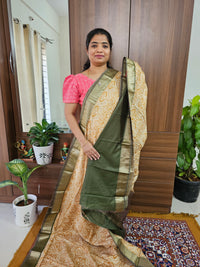 Semi Moonga Silk Saree - Yellow  with Green