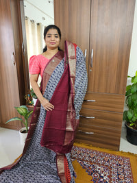 Semi Moonga Silk Saree - Blue with Marron