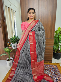 Semi Moonga Silk Saree - Black with Red