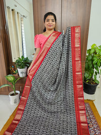 Semi Moonga Silk Saree - Black with Red