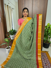 Semi Moonga Silk Saree - Green with Yellow