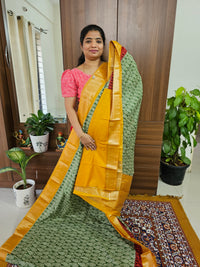 Semi Moonga Silk Saree - Green with Yellow