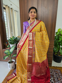 Semi Moonga Silk Saree - Yellow with Red