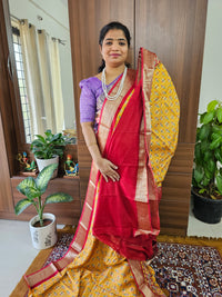 Semi Moonga Silk Saree - Yellow with Red