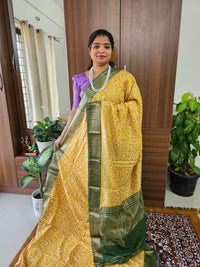 Semi Moonga Silk Saree - Yellow with Green