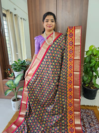 Semi Moonga Silk Saree - Black with Red