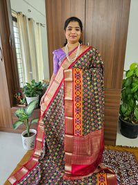 Semi Moonga Silk Saree - Black with Red