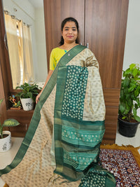 Semi Ghicha Digital Printed Saree - Cream with Dark Sea Green