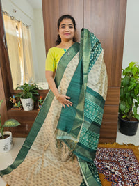 Semi Ghicha Digital Printed Saree - Cream with Dark Sea Green