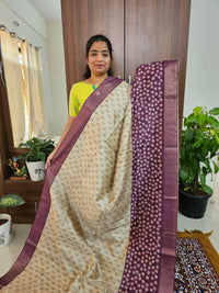 Semi Ghicha Digital Printed Saree - Cream with Purple