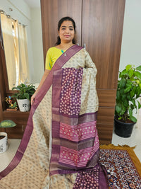 Semi Ghicha Digital Printed Saree - Cream with Purple