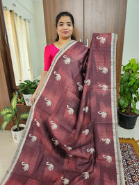 Semi Ghicha Digital Printed Saree - Maroon with Grey