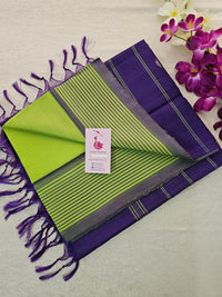 Parrot Green with Violet Pallu Handwoven Chinnalampattu Saree