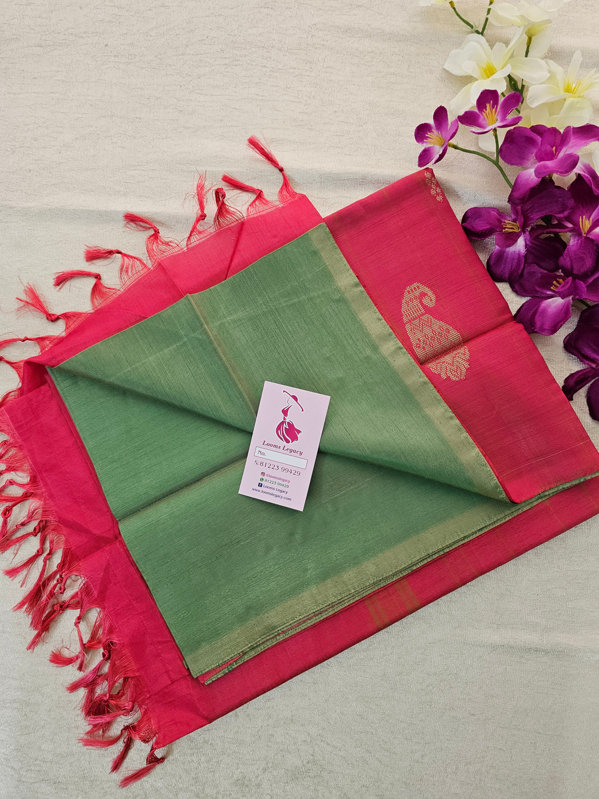 Dual Shade Green with Pink Pallu Handwoven Chinnalampattu Saree