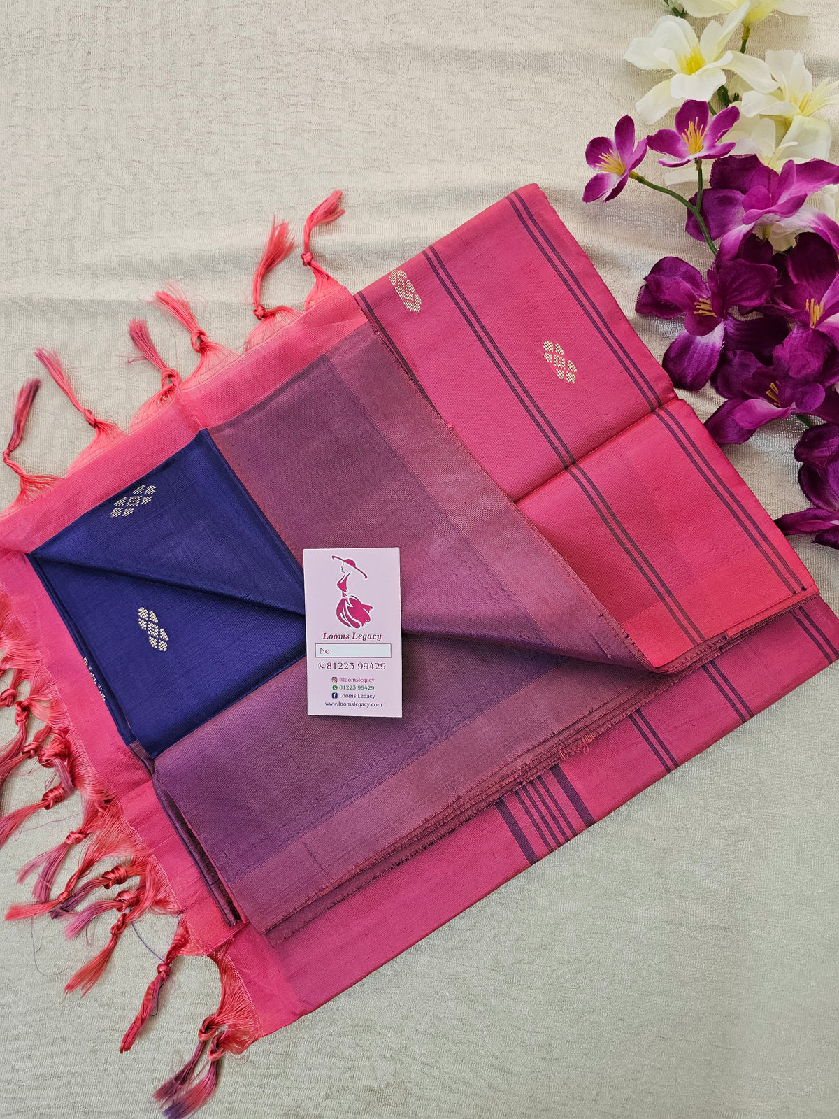 Dark Blue with Pink Pallu Handwoven Chinnalampattu Saree