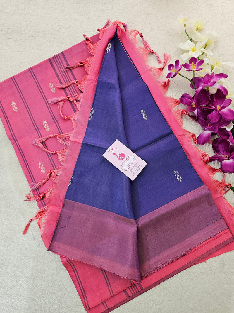 Dark Blue with Pink Pallu Handwoven Chinnalampattu Saree