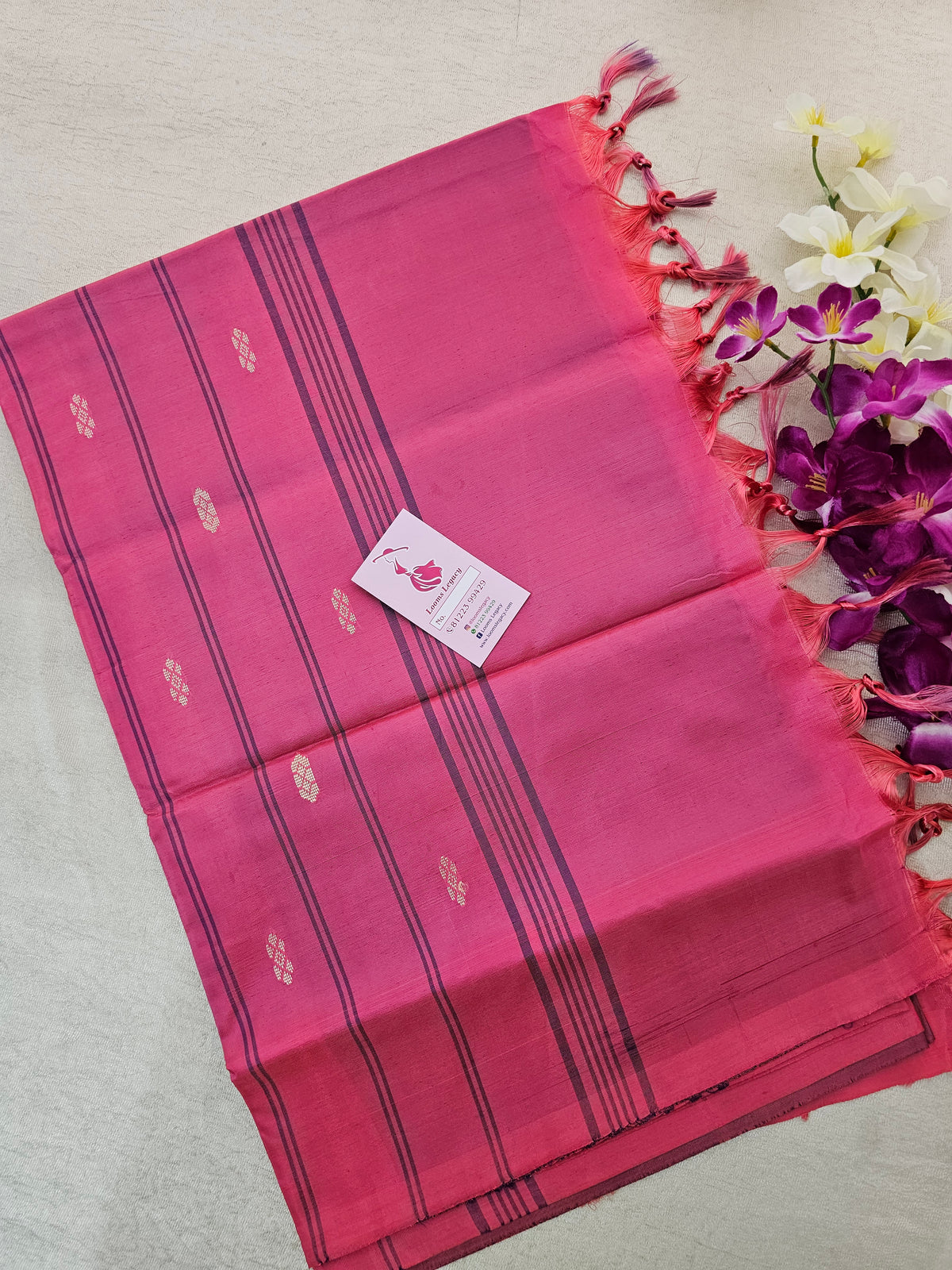 Dark Blue with Pink Pallu Handwoven Chinnalampattu Saree