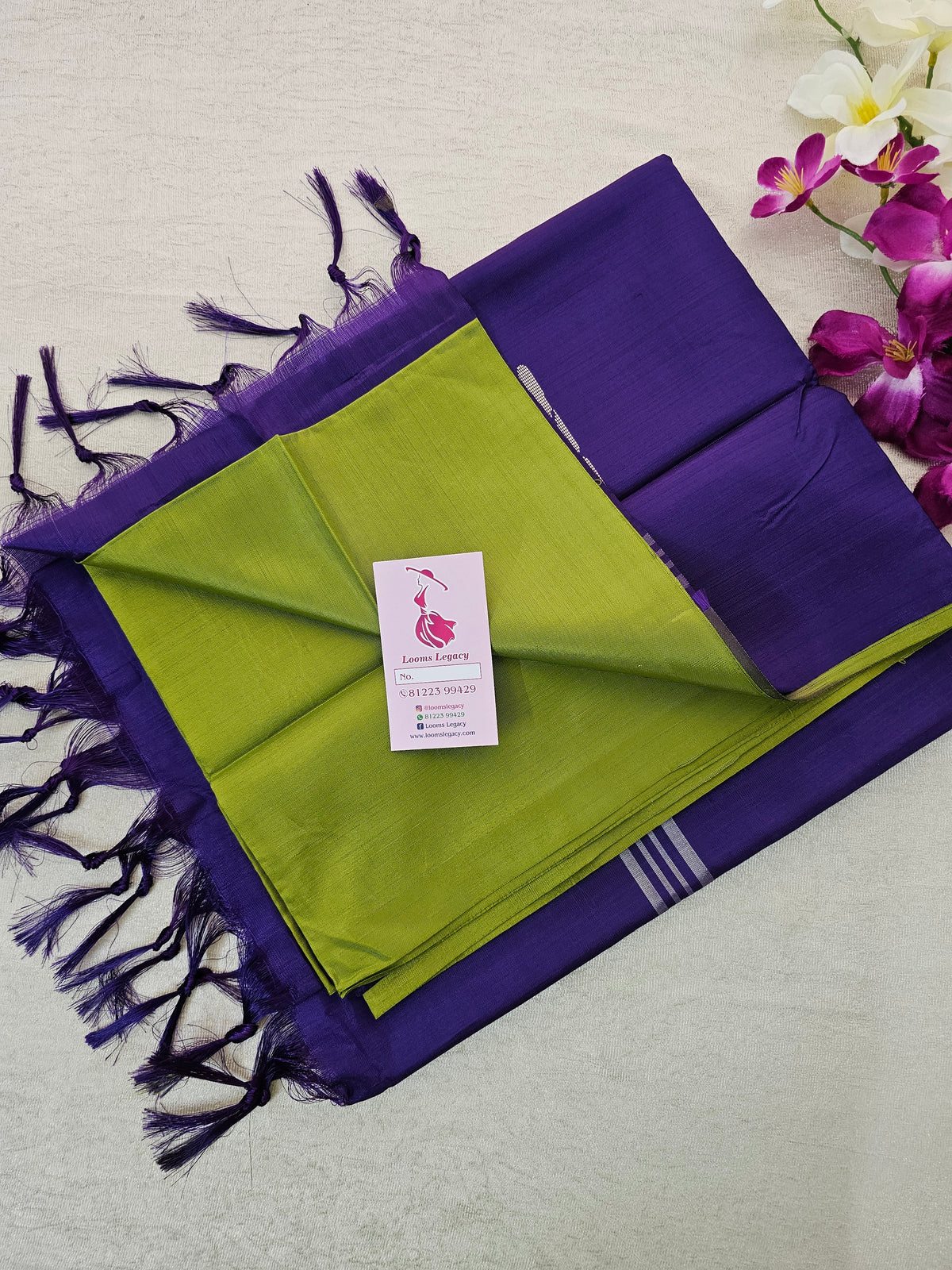 Green with Violet Pallu Handwoven Chinnalampattu Saree