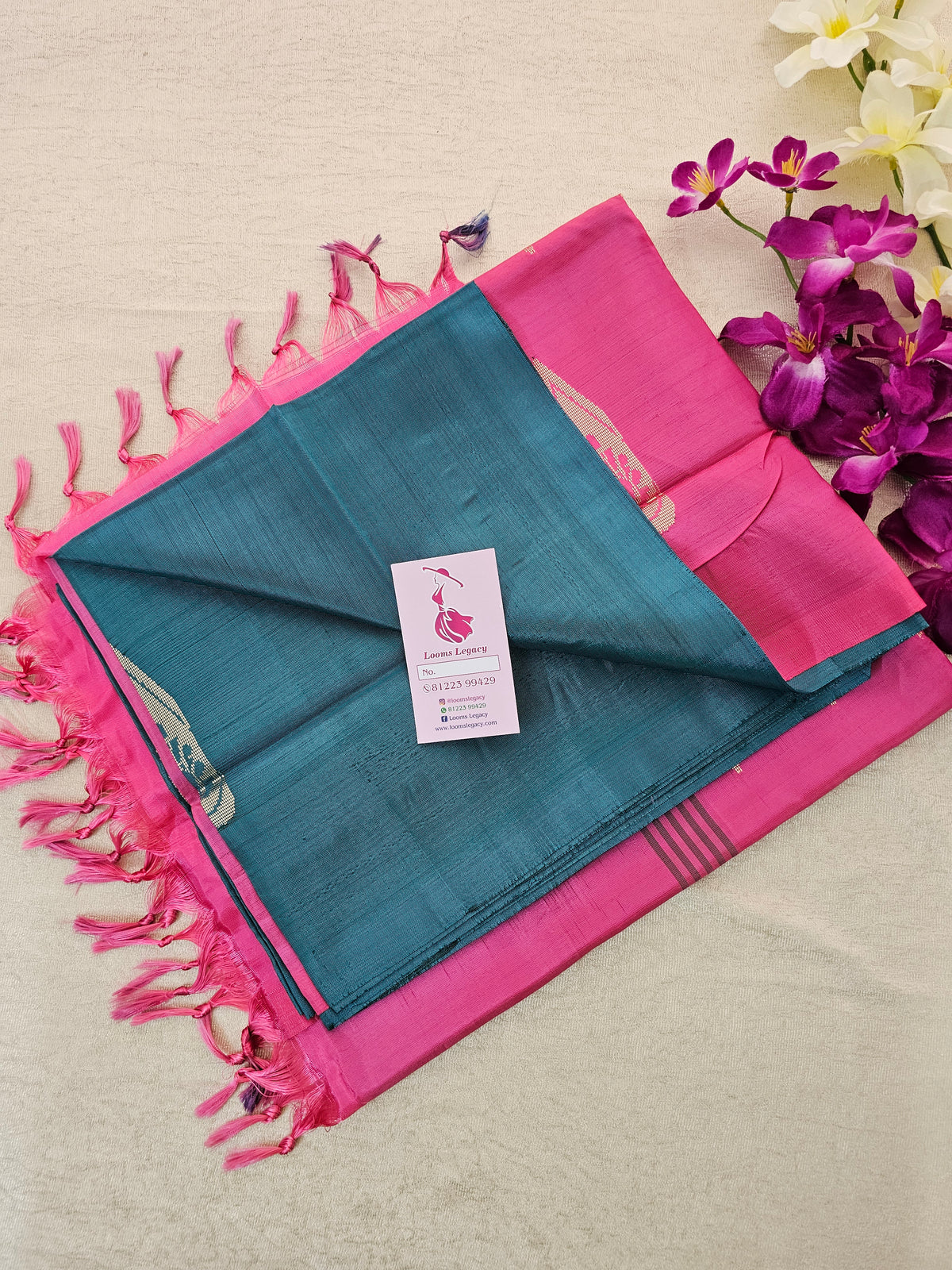 Dark Sea Green with Pink Pallu Handwoven Chinnalampattu Saree