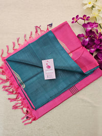 Dark Sea Green with Pink Pallu Handwoven Chinnalampattu Saree