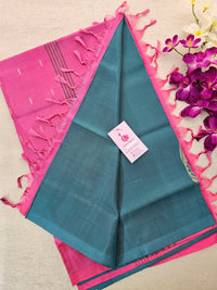 Dark Sea Green with Pink Pallu Handwoven Chinnalampattu Saree