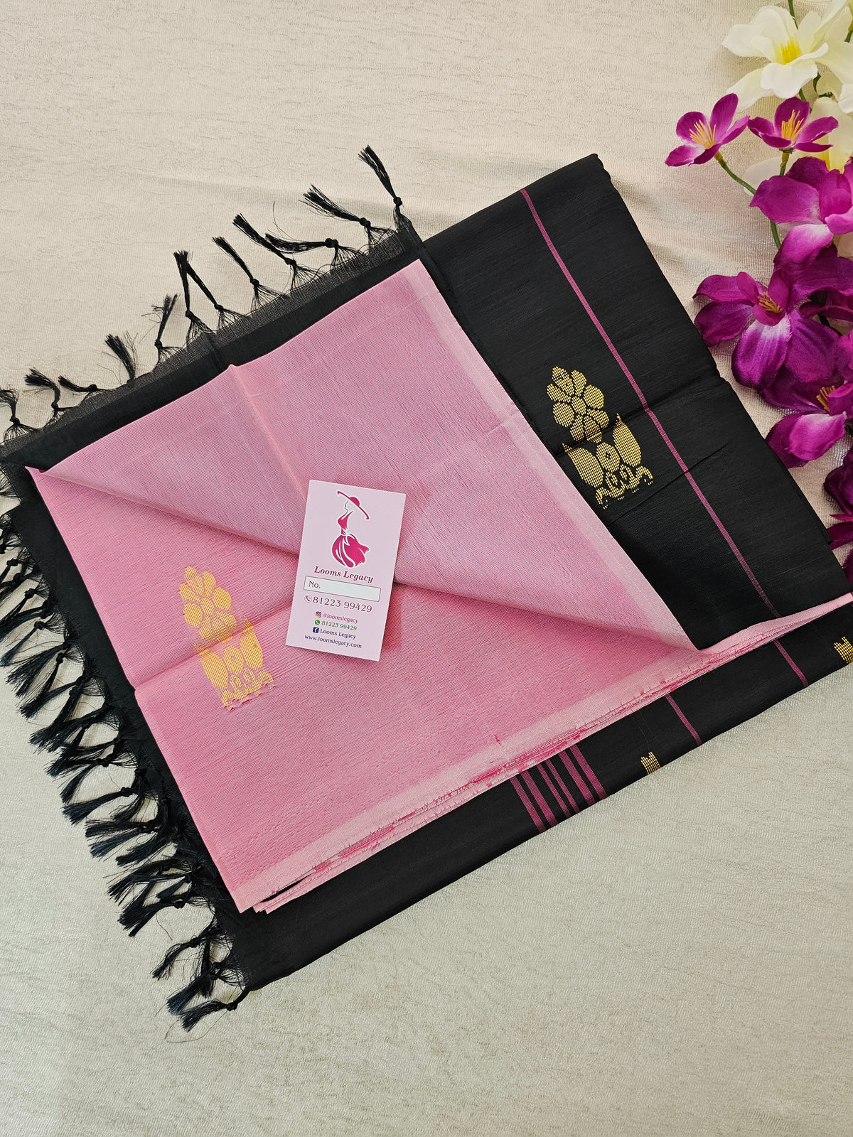 Pink with Black Pallu Handwoven Chinnalampattu Saree