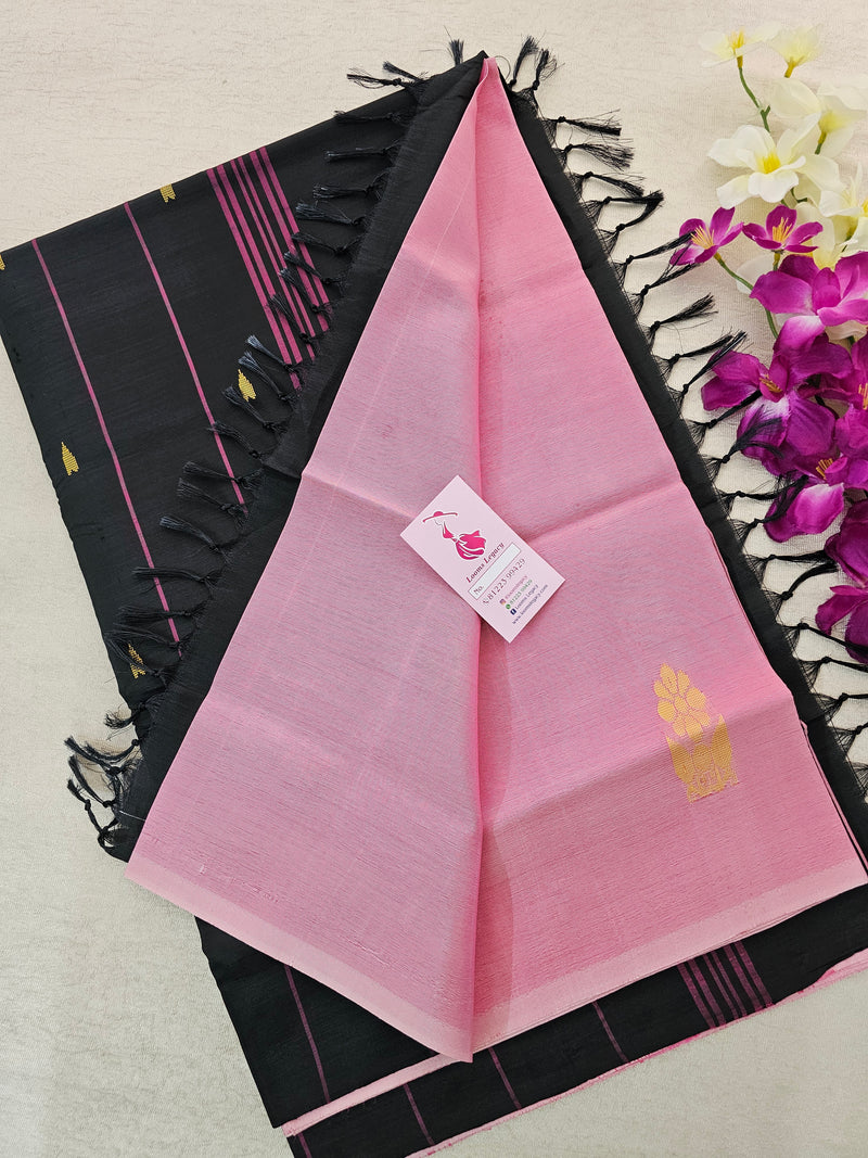 Pink with Black Pallu Handwoven Chinnalampattu Saree