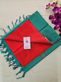 Red with Sea Green Pallu Handwoven Chinnalampattu Saree