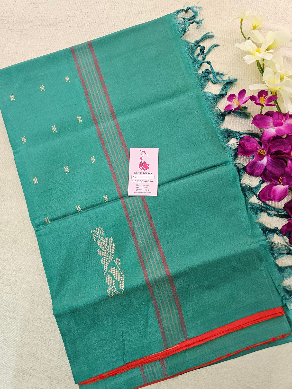 Red with Sea Green Pallu Handwoven Chinnalampattu Saree