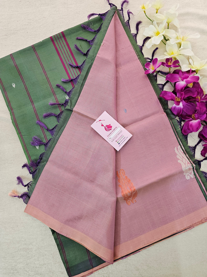 Onion Pink with Green Pallu Handwoven Chinnalampattu Saree