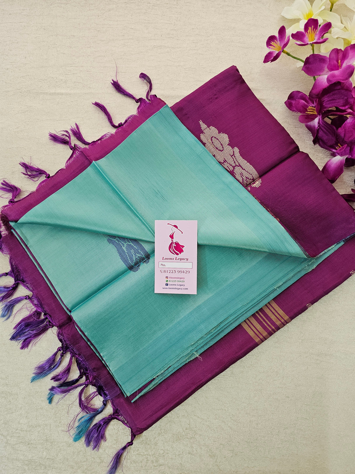 Sea Blue with Purple Pallu Handwoven Chinnalampattu Saree