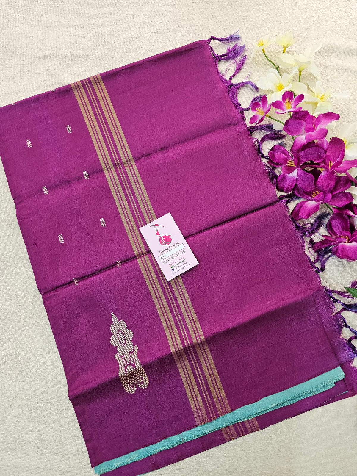 Sea Blue with Purple Pallu Handwoven Chinnalampattu Saree