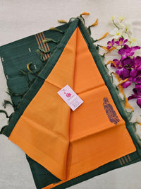 Orange with Bottle Green Pallu Handwoven Chinnalampattu Saree