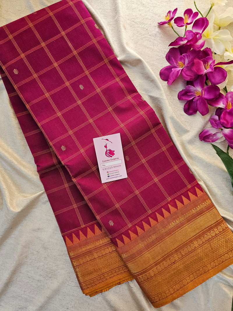 Kanchi Cotton Saree - Pink with Mustard Yellow