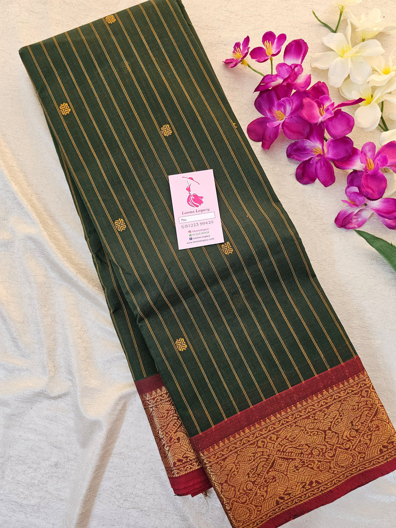 Kanchi Cotton Saree - Green with Maroon