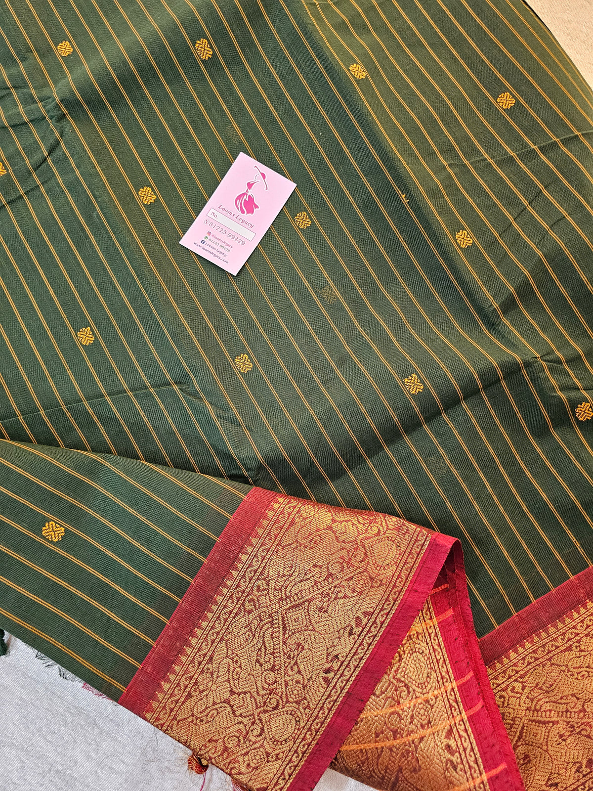 Kanchi Cotton Saree - Green with Maroon