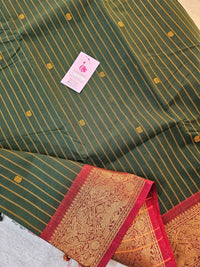 Kanchi Cotton Saree - Green with Maroon