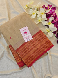 Kanchi Cotton Saree - Cream with Red