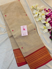 Kanchi Cotton Saree - Cream with Red