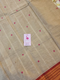 Kanchi Cotton Saree - Cream with Red