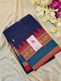 Kanchi Cotton Saree - Blue with Red