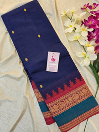 Kanchi Cotton Saree - Blue with Red