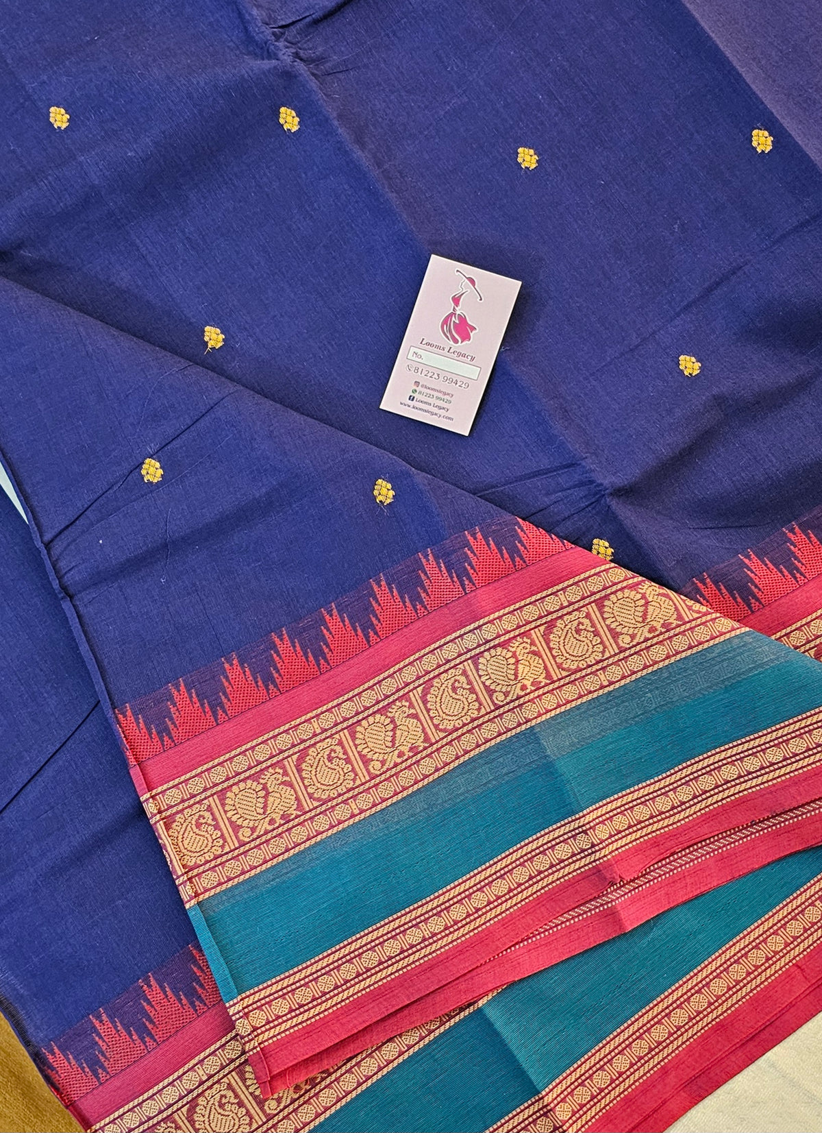 Kanchi Cotton Saree - Blue with Red