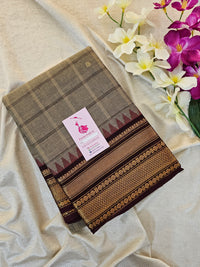 Kanchi Cotton Saree - Dark Beige with Brown