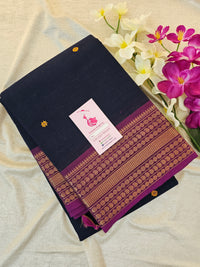 Kanchi Cotton Saree - Navy Blue with Purple